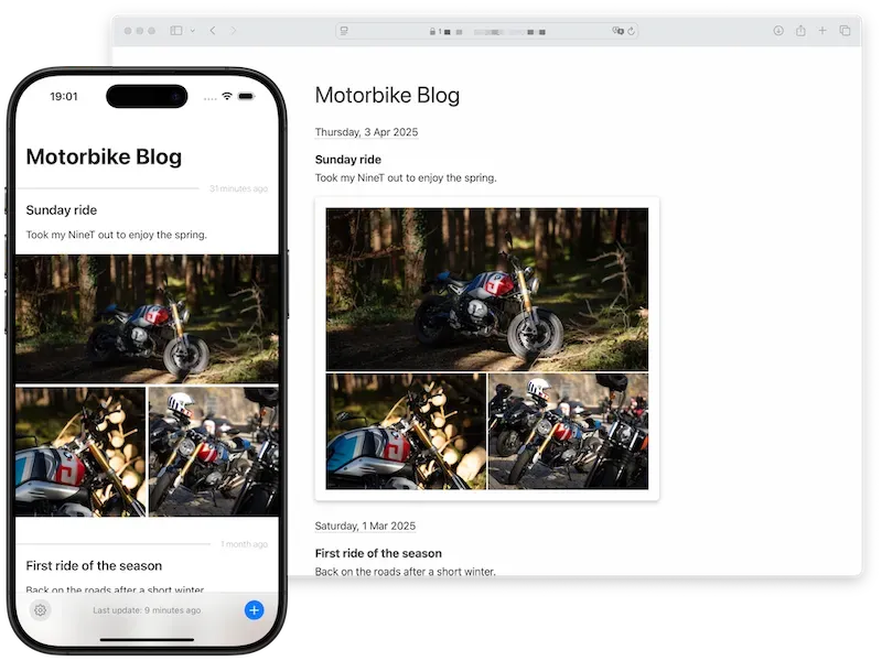 Static app on iPhone next to the generated blog in a browser